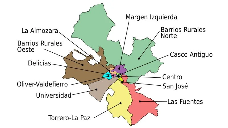 Mapa de los barrios y distritos de Zaragoza